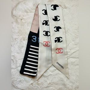 CHANEL 21S scarf bandeau twilly wrap in ecru beige black brand new NWT